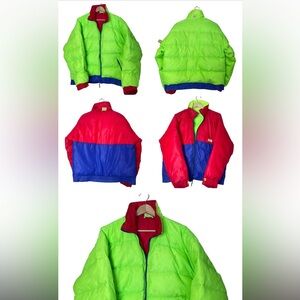 CB Sports VTG Down Insulated Reversible Full Zip Puffer Jacket Women Size L Neon